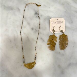 Santore Gold Butterfly Necklace and labradorite  feather Earring Set